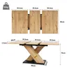 Top and side views of an extendable dining table with dimensions labeled. Anteprima dell’immagine prodotto