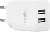 A white LogiLink dual USB wall charger with European plug pins. Produktbild-Vorschau