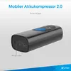 A product shot of a portable air compressor with text overlays and branding. Produktbild-Vorschau