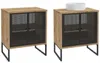 Two identical bathroom cabinets with mesh doors and metal legs are shown side-by-side against a white background. One cabinet has a white sink bowl on top. Podgląd zdjęcia produktu