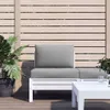 An outdoor seating area with a white sofa and a white coffee table, featuring a large potted plant. Produktbild-Vorschau