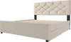 A beige upholstered bed frame with a diamond-tufted headboard is shown against a white background. Náhled obrázku produktu