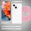 A clear, professional product shot showcasing an iPhone case with a pink lanyard, presented from multiple angles. Produktbild-Vorschau
