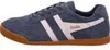 A side view of a blue Gola sneaker with white stripes and a brown sole. Anteprima dell’immagine prodotto