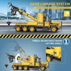 A yellow toy crane truck with detailed features highlighted by text and numbered callouts. Náhľad obrázku produktu