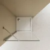A top-down view of a modern shower enclosure with a square shower tray and a glass side panel supported by metal brackets. Produktbild-Vorschau