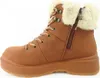 A side view of a brown boot with cream-colored fur trim. Produktbild-Vorschau