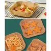 A collage of images showing air fryer parchment paper liners filled with food. Produktbild-Vorschau