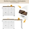A diagram showing a kitchen island with an extendable countertop, illustrating its dimensions and weight capacity. Podgląd zdjęcia produktu