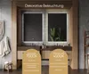A modern bathroom vanity with two illuminated mirrors, showcasing different LED light temperatures. Produktbild-Vorschau