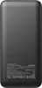 The back of a black power bank with product information printed on it. Produktbild-Vorschau