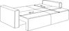 A line drawing of a sofa bed with dimensions indicated. Produktbild-Vorschau