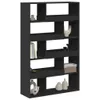 A black bookshelf with various decorative items on its shelves. Náhled obrázku produktu