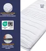 A mattress with informational graphics and text on a dark blue background. Produktbild-Vorschau