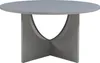 A round, light gray coffee table with a unique geometric base. Produktbild-Vorschau