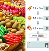 A collage showing a variety of fresh produce on the left and a series of calculator operations on the right. Podgląd zdjęcia produktu