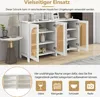 A white sideboard with rattan doors is shown, with decorative items on top and a side table next to it. Below the sideboard, there are icons representing different storage uses. Anteprima dell’immagine prodotto
