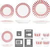 Split rouge 30pcs service combiné vaisselle rayée rayures Voir les images du produit 3