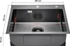A top-down view of a stainless steel kitchen sink with dimensions indicated by measurement lines and text. Anteprima dell’immagine prodotto