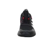 A front view of a black Adidas basketball shoe with white stripes and red accents. Podgląd zdjęcia produktu