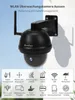 A black outdoor surveillance camera mounted on a wall, with feature icons and text below. Anteprima dell’immagine prodotto
