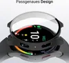 A close-up, angled view of a smartwatch with a protective case and screen protector. The watch face displays various metrics and the time. Produktbild-Vorschau