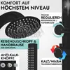 Marketing image showcasing a shower head and hand shower with feature callouts. Produktbild-Vorschau