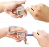 Two images showing hands using a transparent lock picking set. Produktbild-Vorschau
