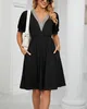 ASKSA Damen Kleider Sommer Kurzarm V-Ausschnitt kleid mit Produktbild-Vorschau 2