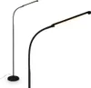 A black LED floor lamp is shown against a white background. The lamp has a flexible neck and a long, thin light bar. Anteprima dell’immagine prodotto