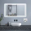 A modern bathroom vanity with a lit mirror, sink, and faucet. Produktbild-Vorschau