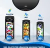 Three trash cans are shown, each labeled for different types of waste: plastic, bio, and glass. Each trash can has a capacity indicated below it. Produktbild-Vorschau