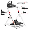 A white racing wheel stand with a steering wheel and pedals attached. Náhľad obrázku produktu