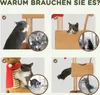 A collage of four images showing cats interacting with a cat tree. Produktbild-Vorschau