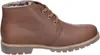 A side view of a brown leather boot. Voir les images du produit