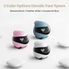 Three small robots in different colors are displayed on a white background, with text above describing color options. Produktbild-Vorschau