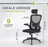 A marketing image of an ergonomic office chair with dimensions and weight information displayed. Podgląd zdjęcia produktu
