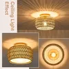 A collage of images showing a rattan ceiling light fixture from different angles, highlighting its design and the light effect it creates. Produktbild-Vorschau