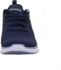 A close-up, front-facing view of a navy blue Skechers Flex Appeal 4.0 sneaker. Voir les images du produit