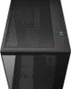 A top-down view of a black computer tower case with a glass side panel. Produktbild-Vorschau