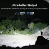 A person is standing on a rock at night, shining a powerful flashlight into a wooded area. Podgląd zdjęcia produktu