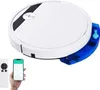 A robotic vacuum cleaner with a remote control and a smartphone displaying its app interface. Produktbild-Vorschau