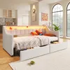 A modern living room or studio apartment with a daybed, kitchen area in the background, and large arched windows. Produktbild-Vorschau