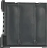 A close-up, side view of a black plastic electronic component with visible ribbed detailing on the left side and vertical raised lines on the right. Produktbild-Vorschau