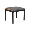 A square outdoor table with a wooden top and a grey cushion on top, set against a white background. Produktbild-Vorschau