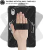 A hand is holding a black tablet case with a rotating stand and strap. Produktbild-Vorschau