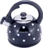 A black polka dot kettle with a silver lid and handle. Produktbild-Vorschau
