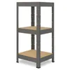 A gray metal shelving unit with three wooden shelves, shown against a white background. Náhled obrázku produktu