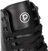 A close-up view of the top part of a black ice skate, showing the lacing system and a logo. Produktbild-Vorschau