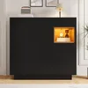 A black shoe cabinet with a built-in illuminated display shelf. Podgląd zdjęcia produktu